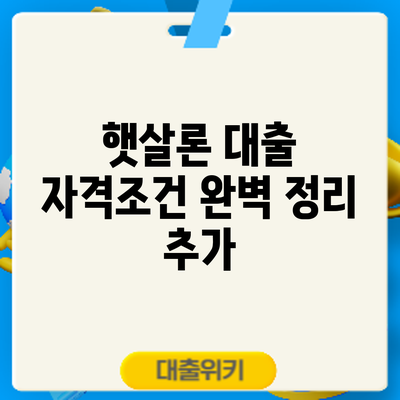 햇살론 대출 자격조건 완벽 정리: 추가