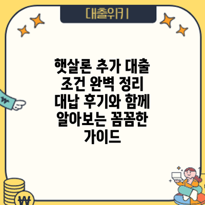 햇살론 추가 대출 조건 완벽 정리: 대납 후기와 함께 알아보는 꼼꼼한 가이드