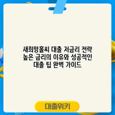 새희망홀씨 대출 저금리 전략: 높은 금리의 이유와 성공적인 대출 팁 완벽 가이드