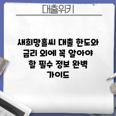 새희망홀씨 대출: 한도와 금리 외에 꼭 알아야 할 필수 정보 완벽 가이드