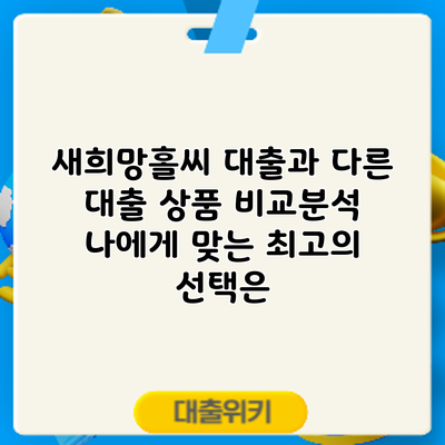 새희망홀씨 대출과 다른 대출 상품 비교분석: 나에게 맞는 최고의 선택은?