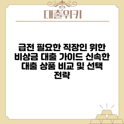 급전 필요한 직장인 위한 비상금 대출 가이드: 신속한 대출 상품 비교 및 선택 전략