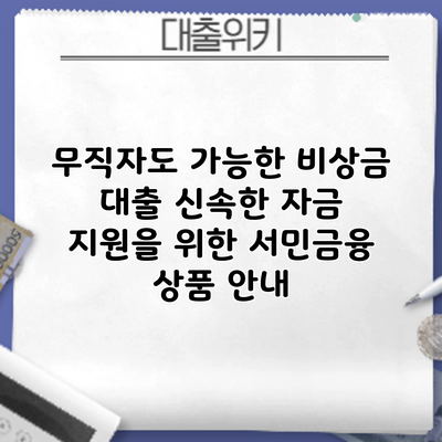 무직자도 가능한 비상금 대출: 신속한 자금 지원을 위한 서민금융 상품 안내