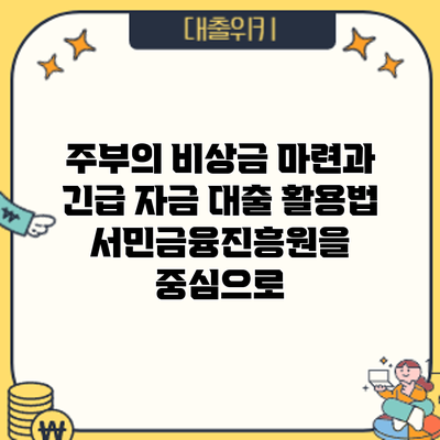 주부의 비상금 마련과 긴급 자금 대출 활용법: 서민금융진흥원을 중심으로