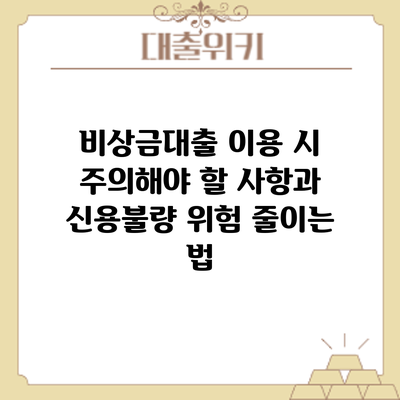 비상금대출 이용 시 주의해야 할 사항과 신용불량 위험 줄이는 법