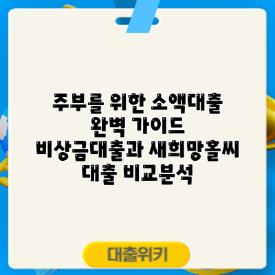 주부를 위한 소액대출 완벽 가이드: 비상금대출과 새희망홀씨 대출 비교분석